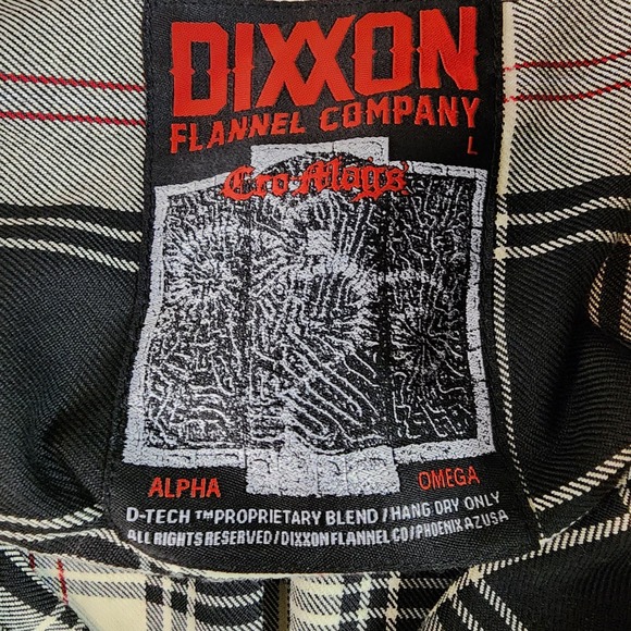 Dixxon Flannel Co Cro-Mags Alpha Omega Shirt Mens Large Black White Red Plaid - Picture 3 of 12